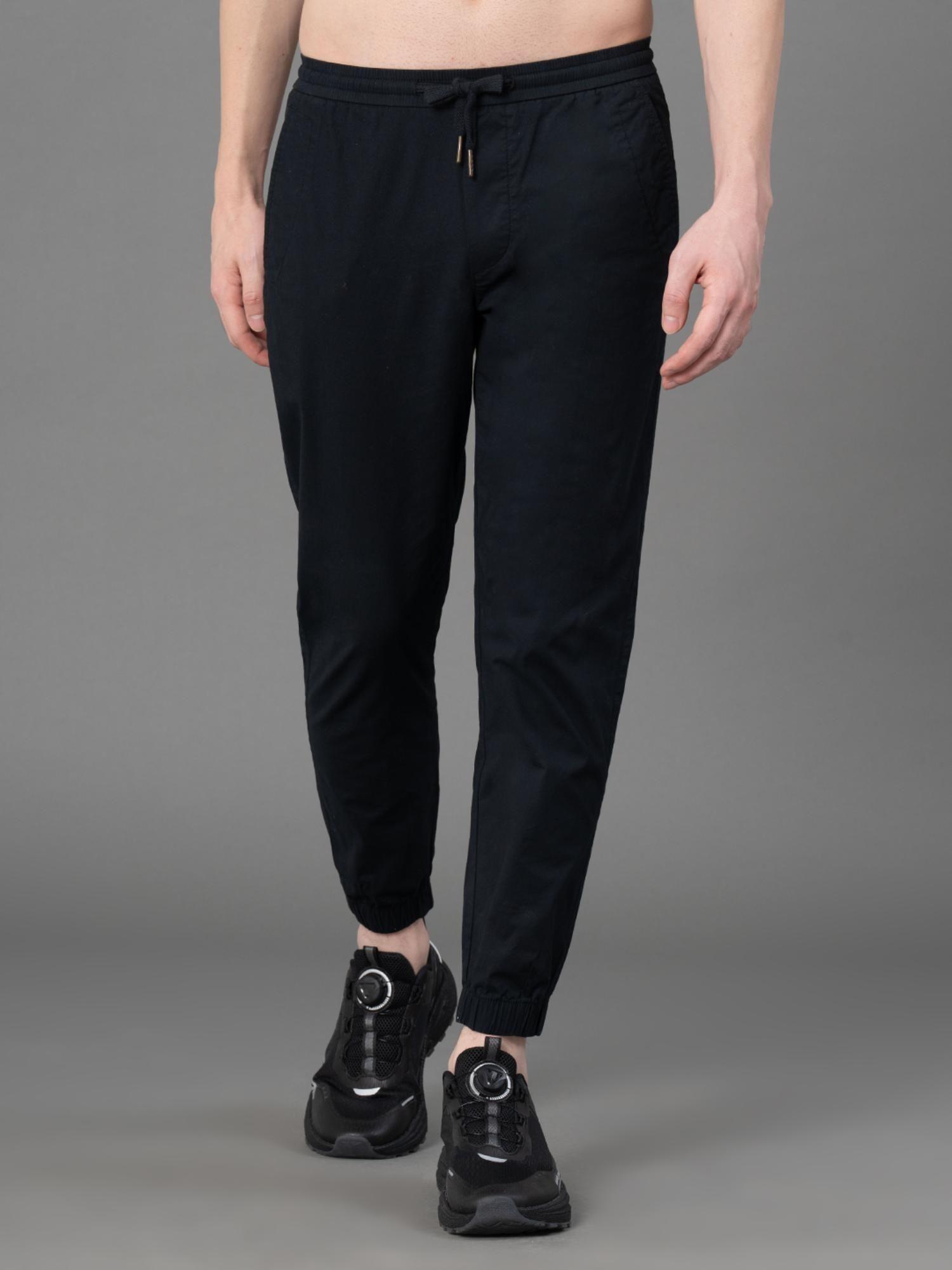 black cotton spandex solid mens trouser jogger
