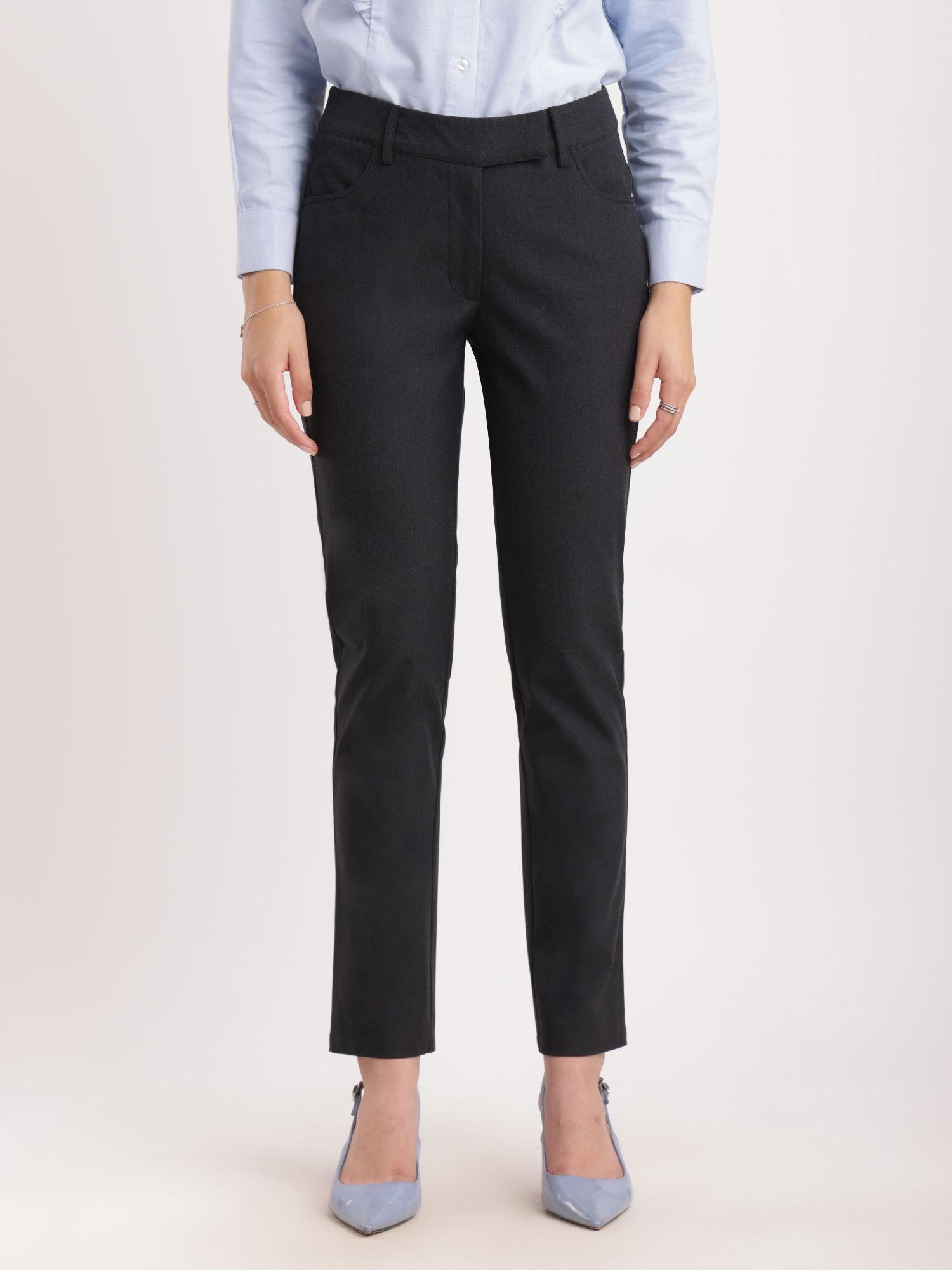 black cotton straight fit pant