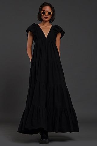 black cotton tiered gown