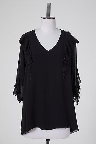 black cotton tunic with v-neck