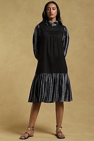 black cotton voile midi dress