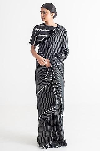 black cotton zari stripe saree set