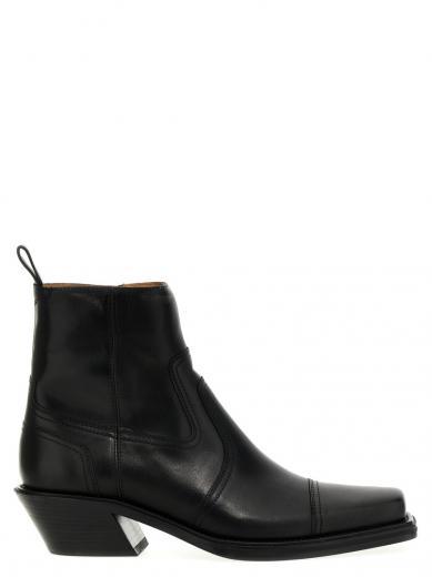 black cowboy cropped ankle boots