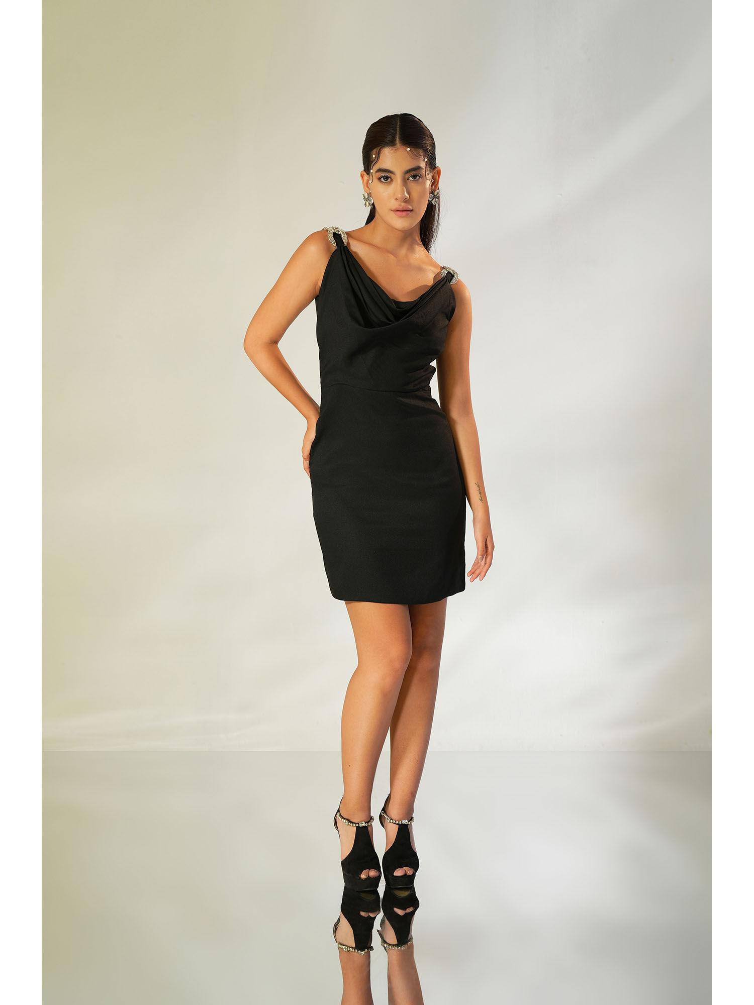 black cowl neck dress