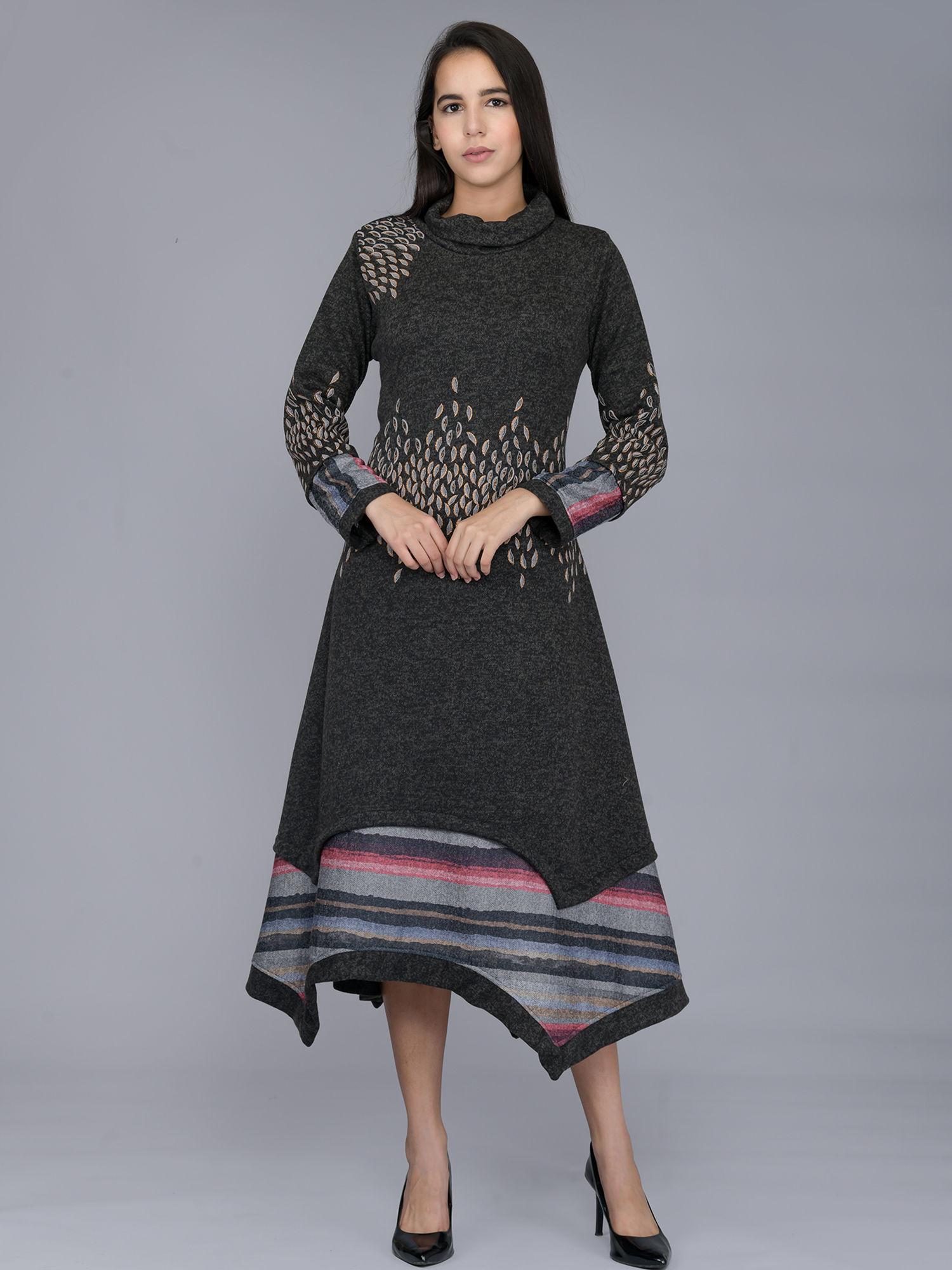 black cowl neck woollen kurti