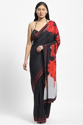 black crepe embellished saree