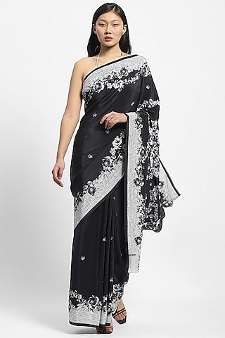 black crepe embellished saree