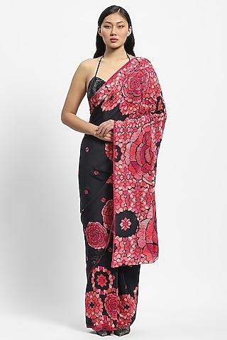 black crepe phulkari motifs embellished saree