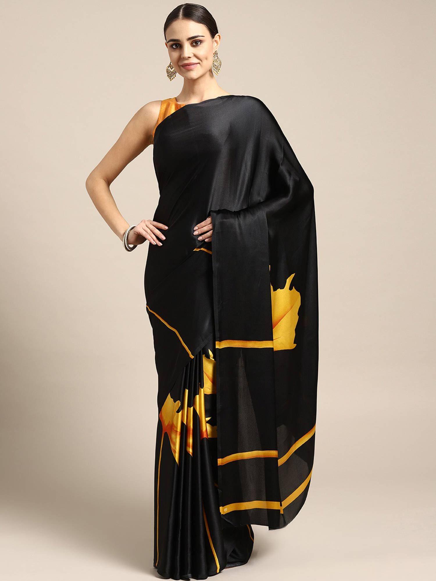 black crepe saree with unstitched blouse