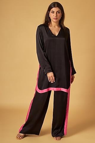 black crepe satin tunic set