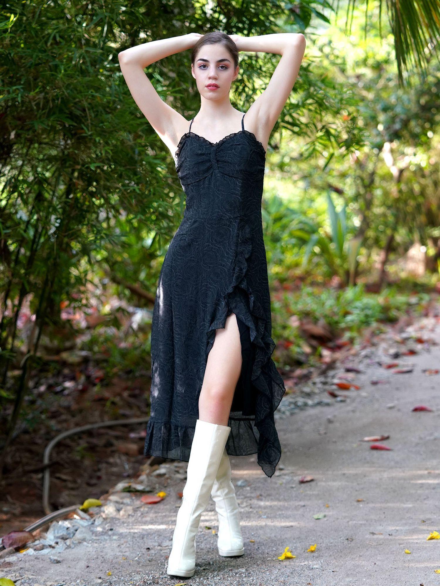 black crepe self design dress