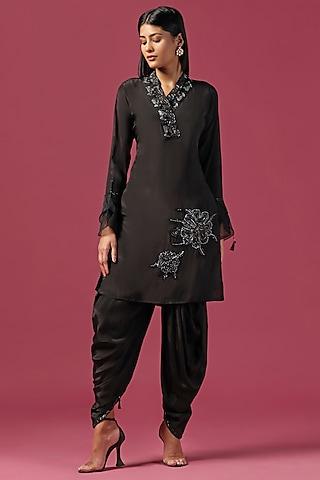 black crepe sequins embroidered kurta set