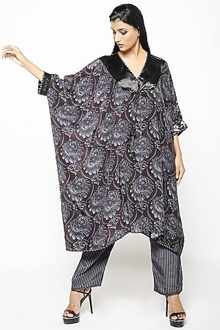 black crepe silk tunic set