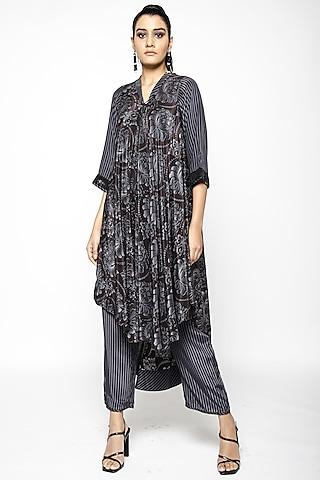 black crepe silk tunic set