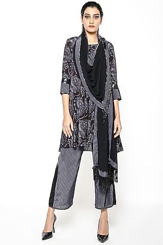 black crepe silk tunic set