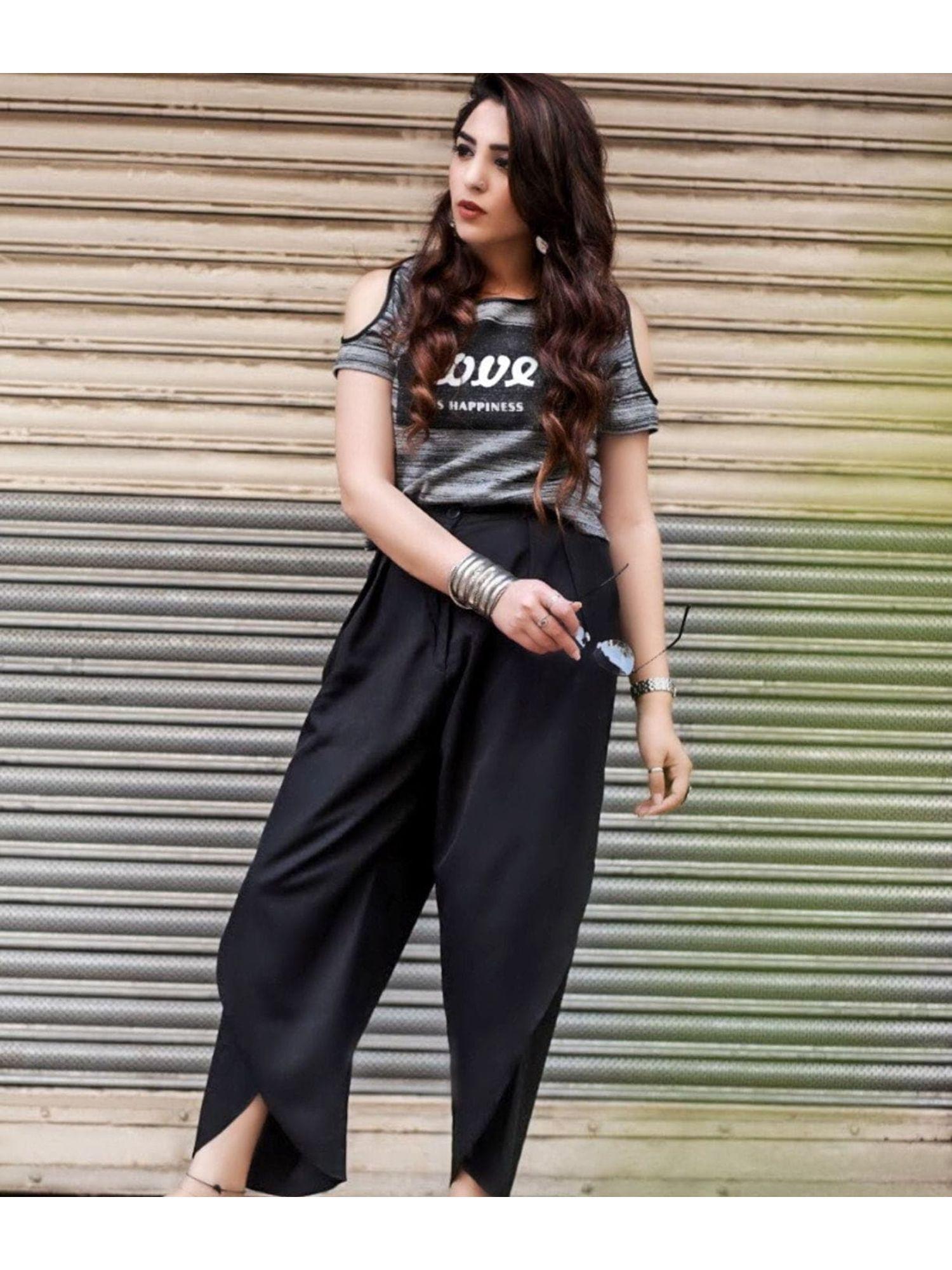 black crepe tulip pant