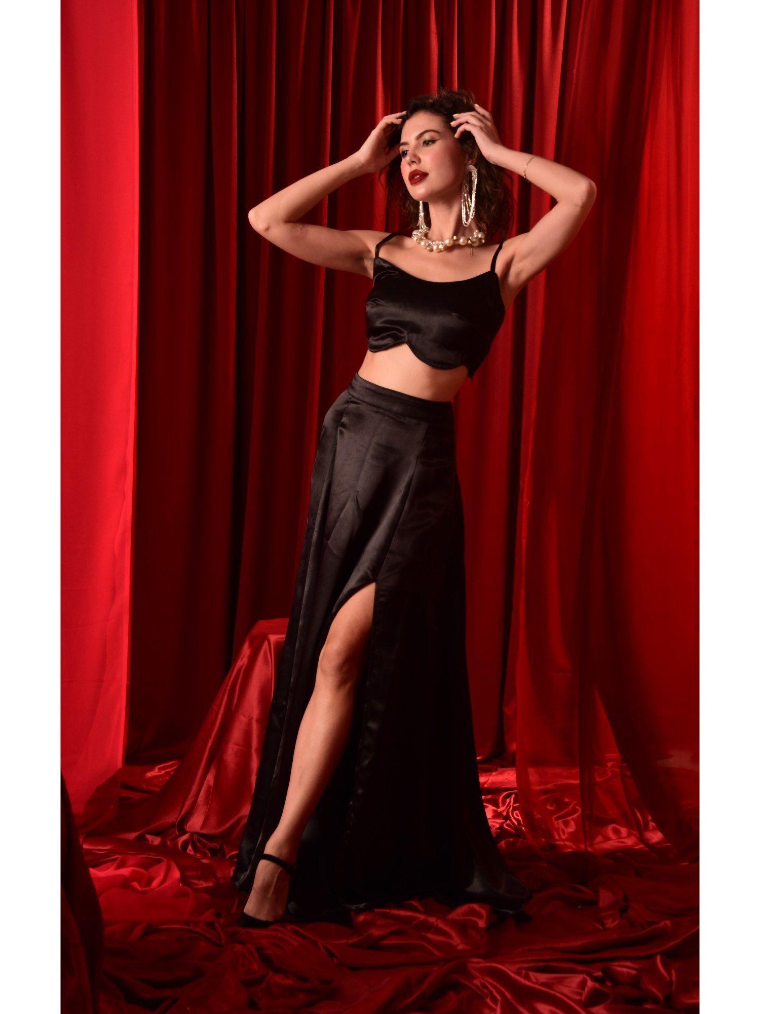 black crop top with high slit skirt (set of 2)