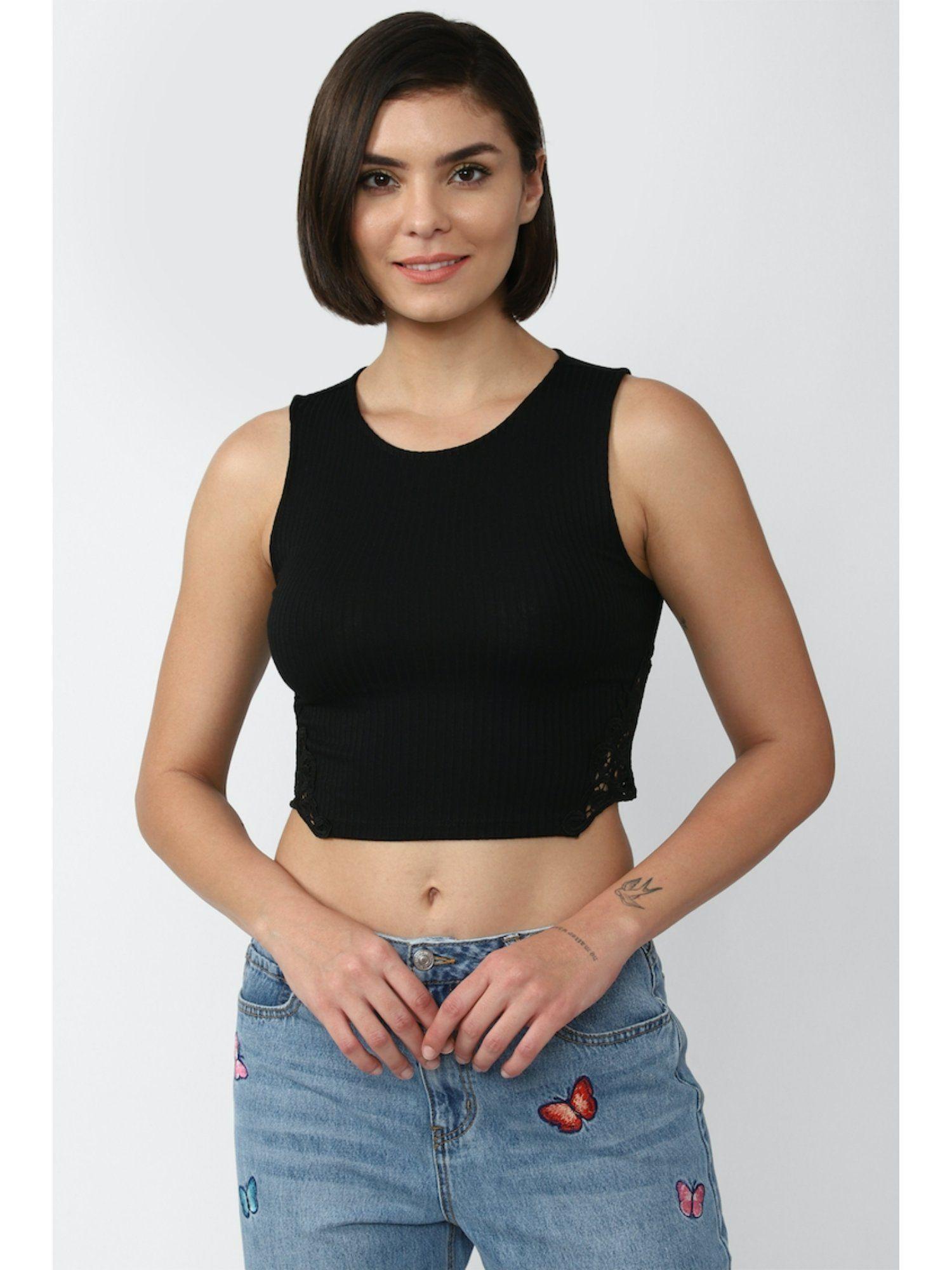 black crop top with lace detailing