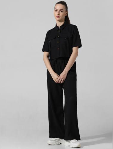 black cropped co-ord set shirt