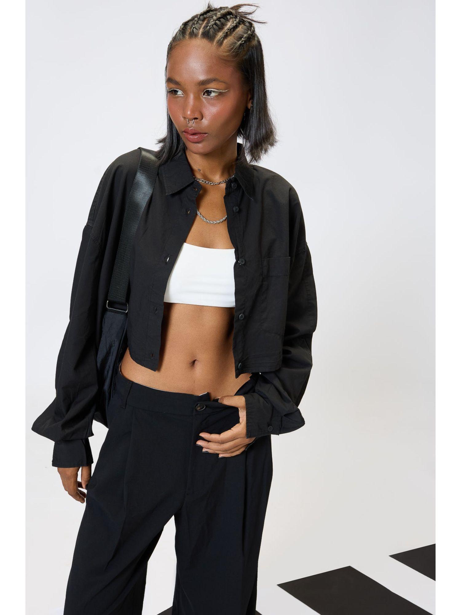 black cropped cotton shirt