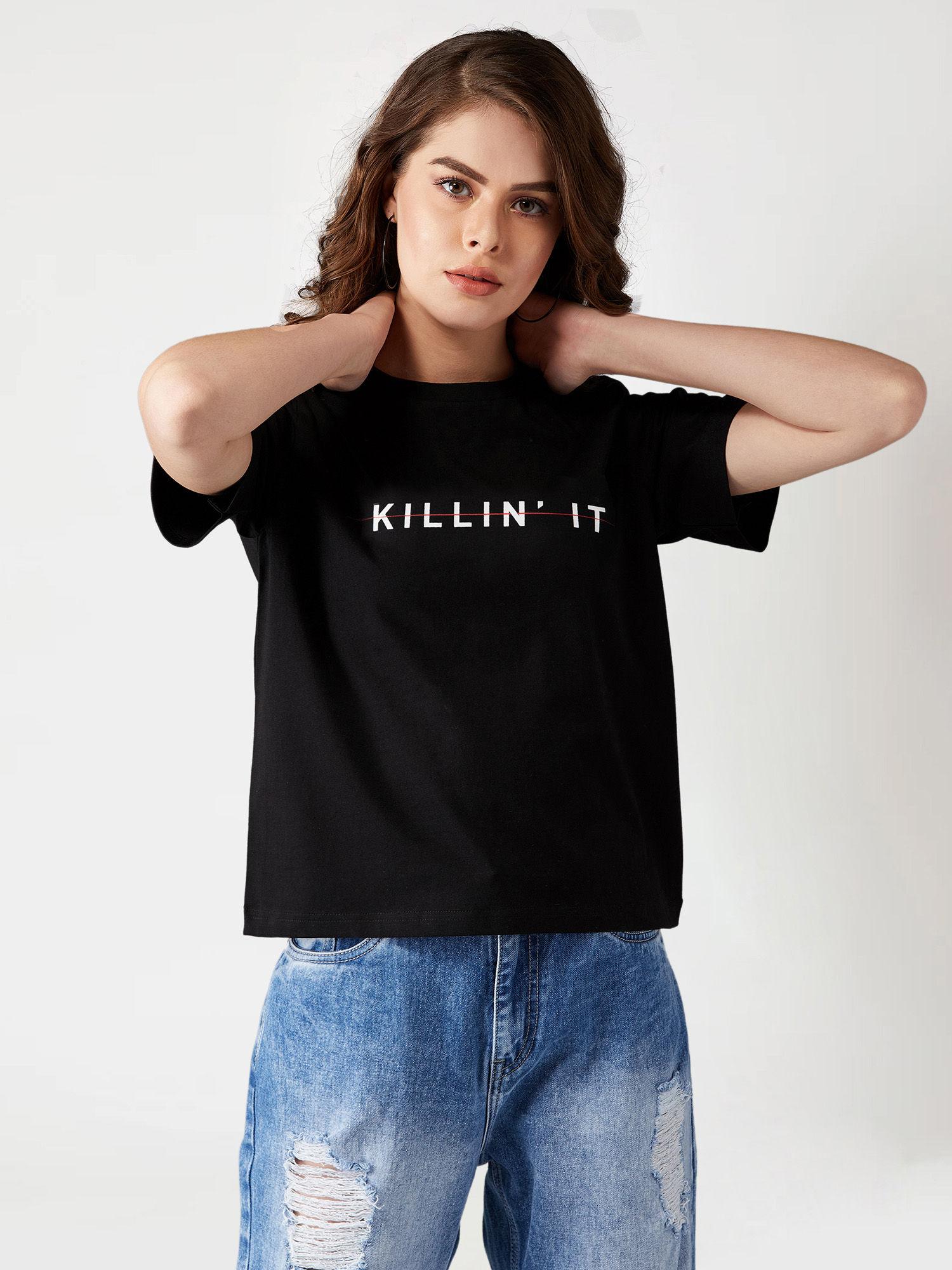 black cropped printed t-shirt