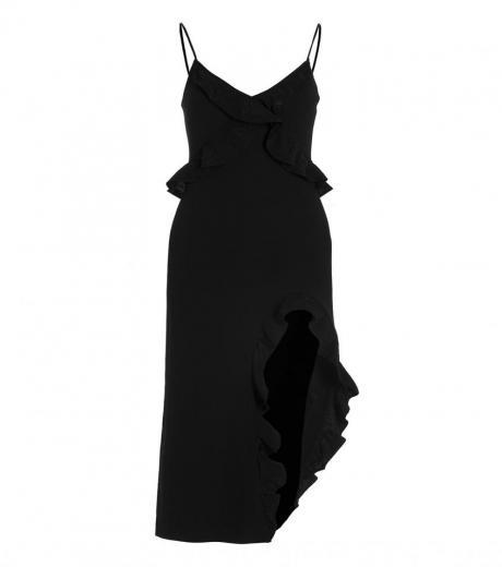 black crossbody & open leg ruffle detail dress