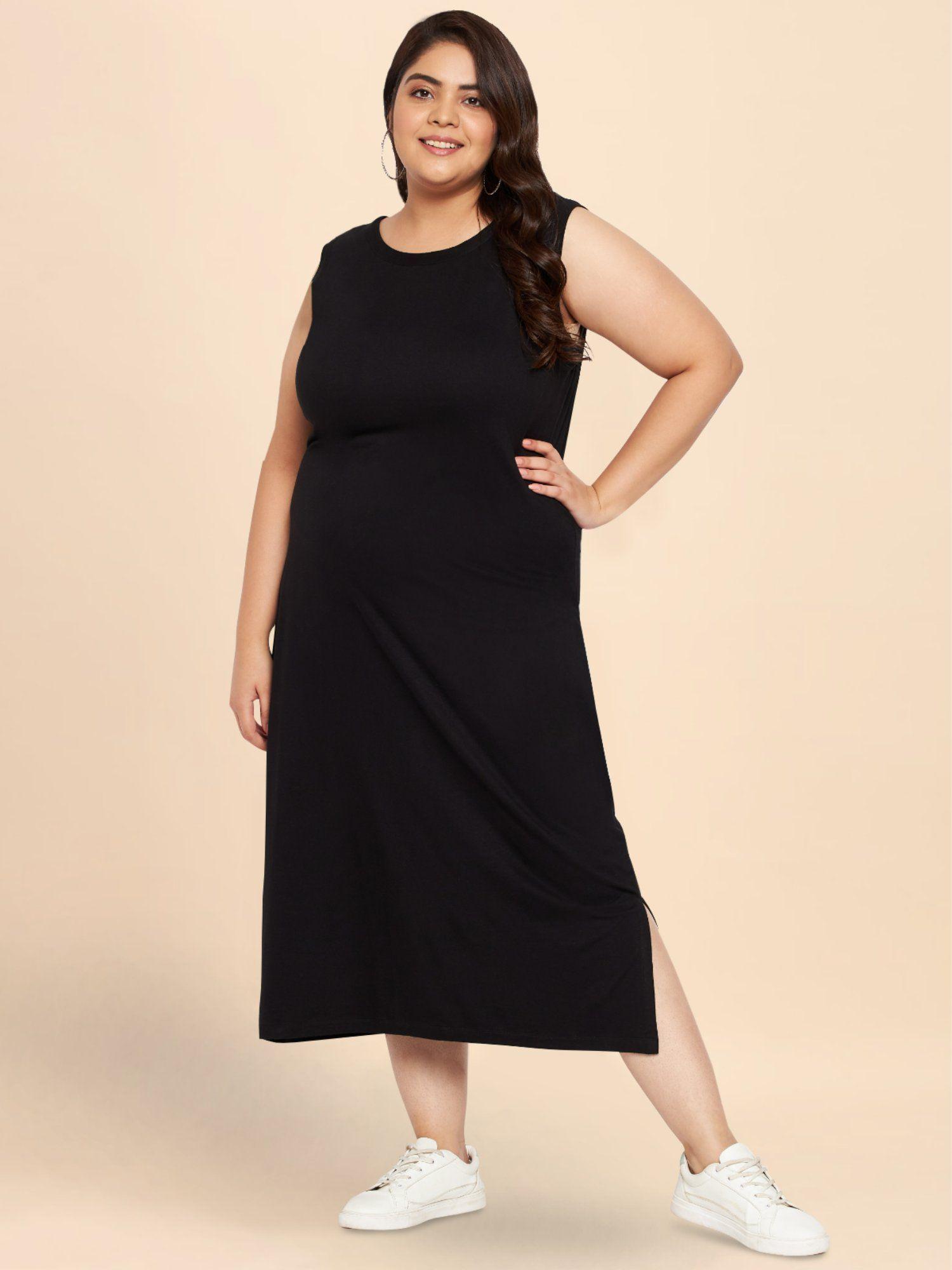 black curve plus size bodycon slit dress