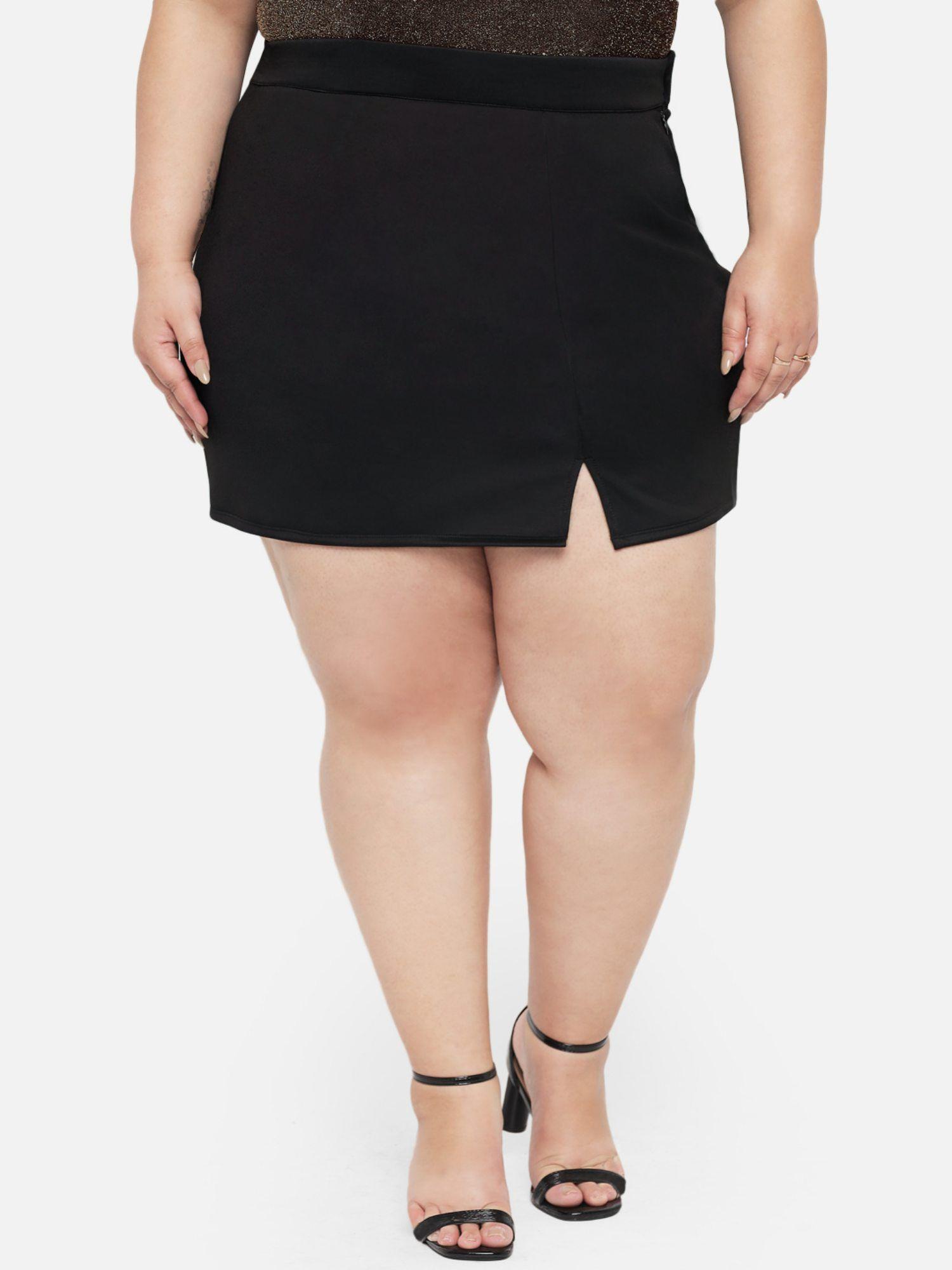 black curve plus size front slit mini skirt