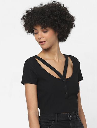 black cut-out crop top