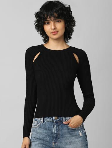 black cut out detail ribbed pullover