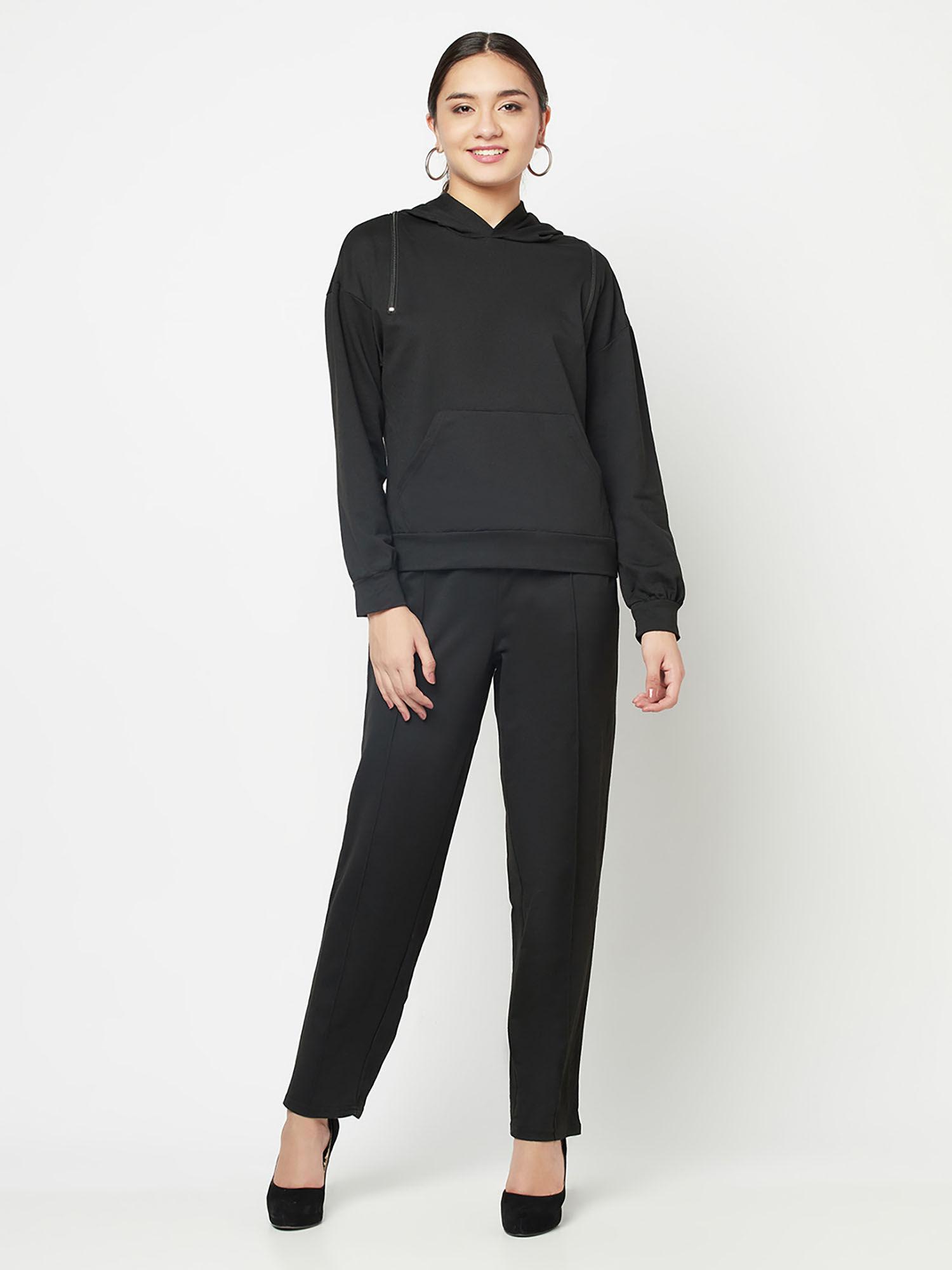 black cut out hoodie top and pants (set of 2)