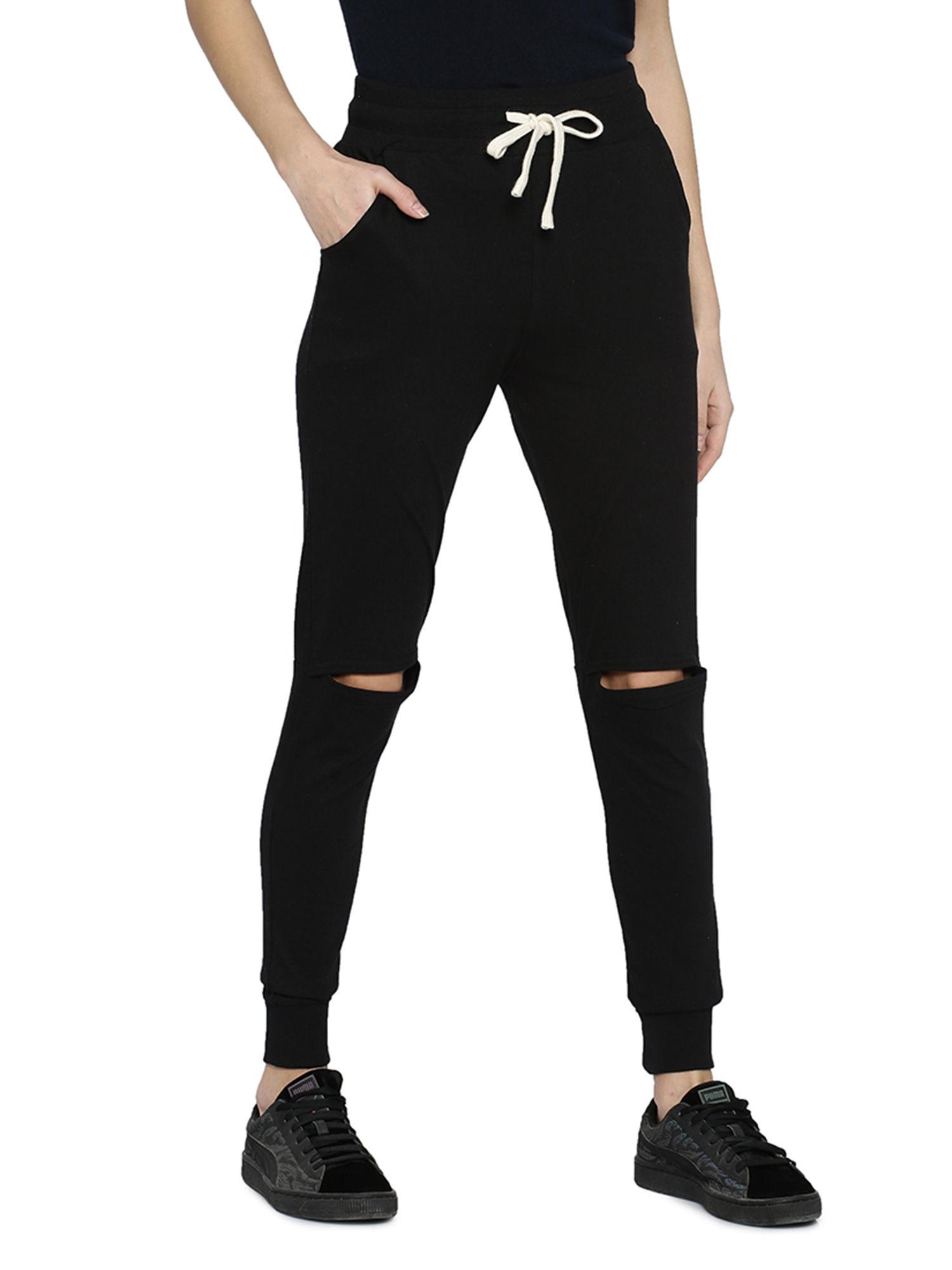 black cut out knee trackpant