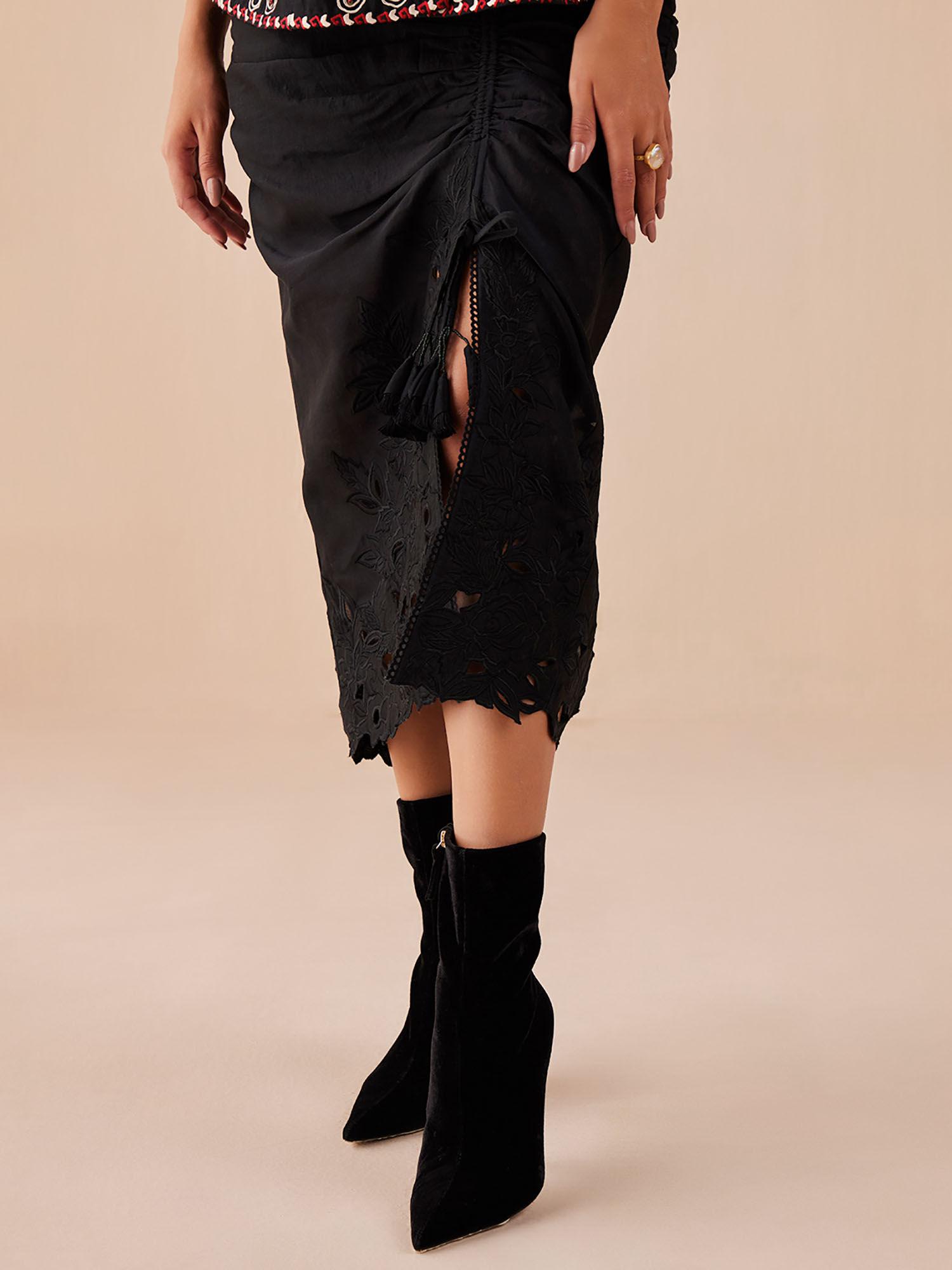 black cutwork drape skirt