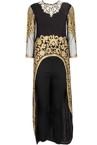 black dabka embroidered cape with pants