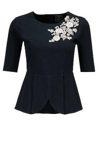 black dabka embroidered peplum top