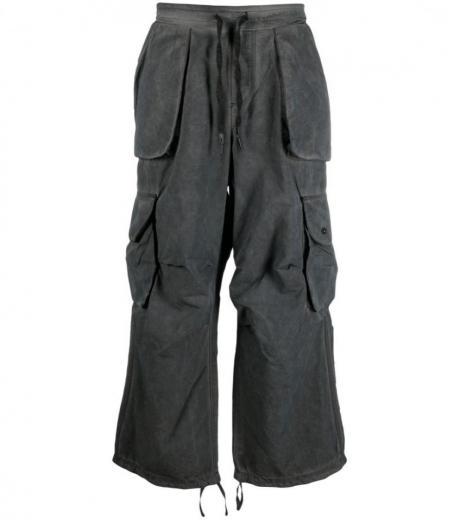 black dark grey wide leg cargo trousers