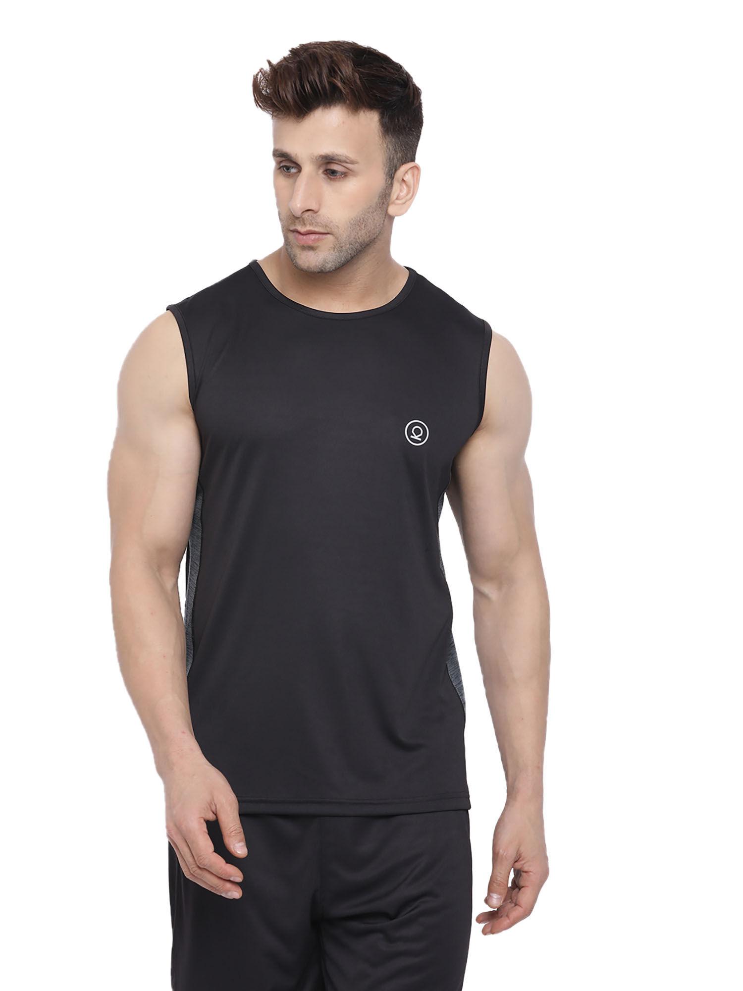 black darkgrey men gym tank tops black