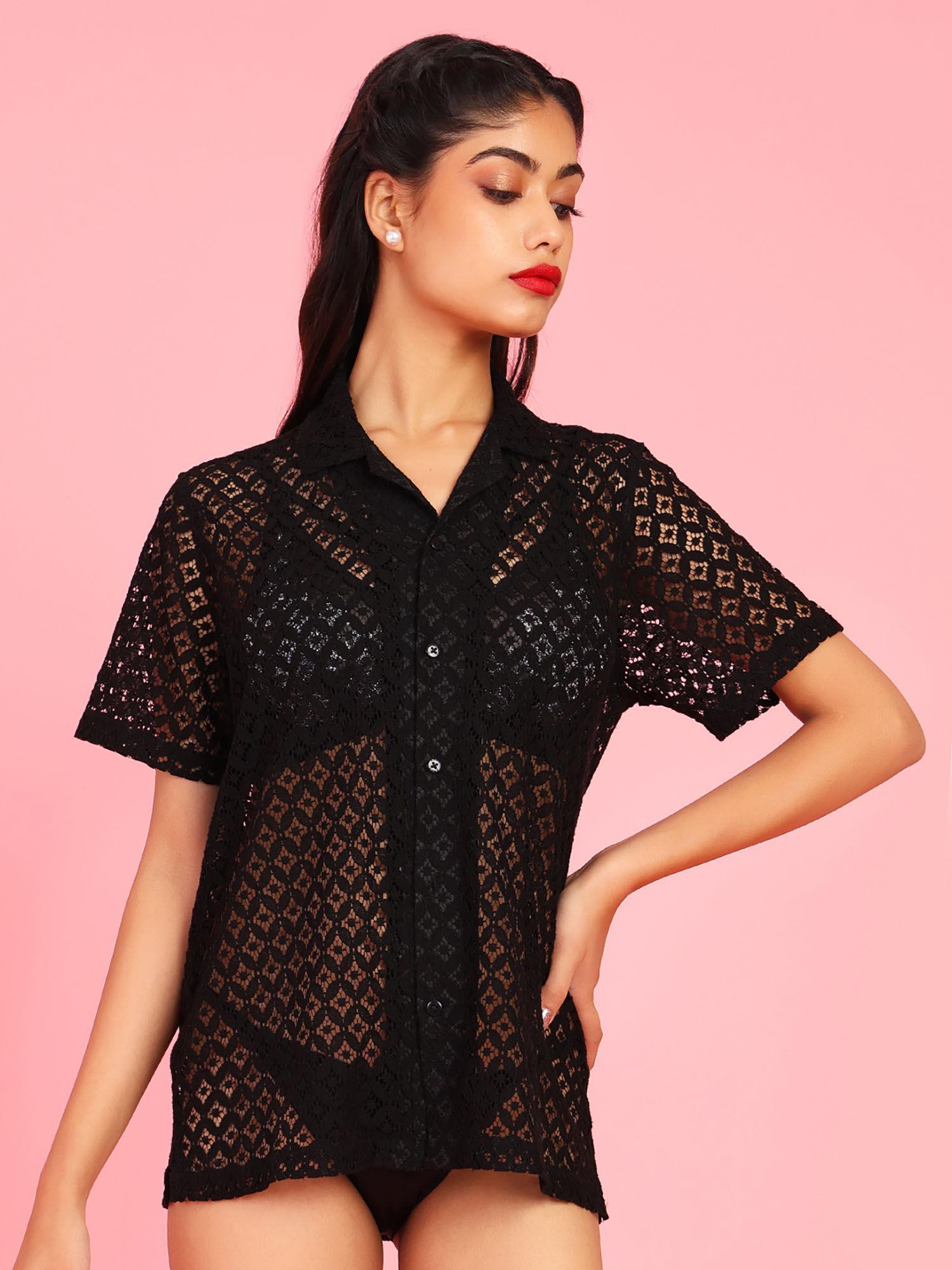 black delicate lace half sleeves relaxed fit shrug