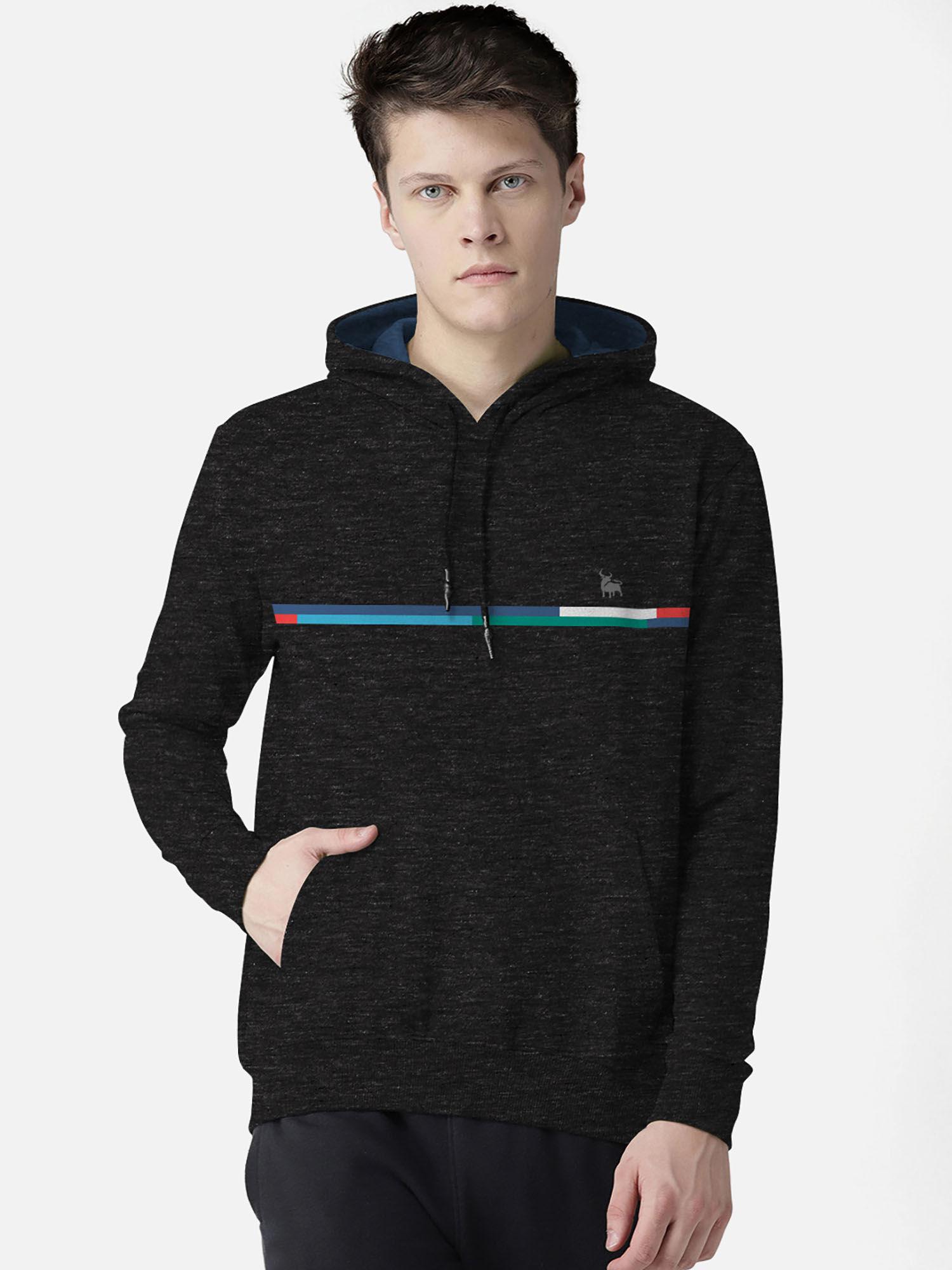 black designer men full-sleeve hooded sweatshirt with kangaroo pocket