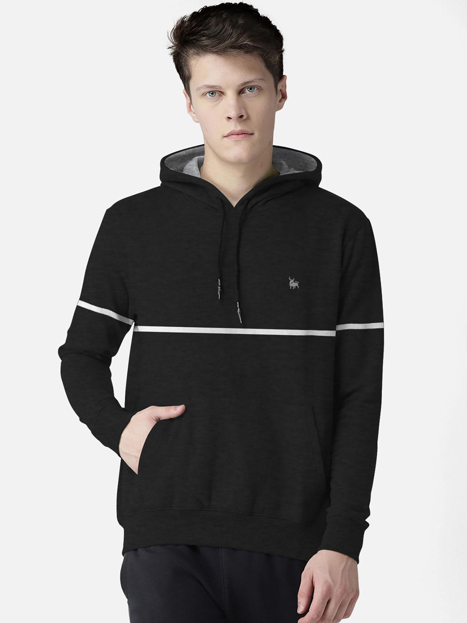 black designer men full-sleeve hooded sweatshirt with kangaroo pocket