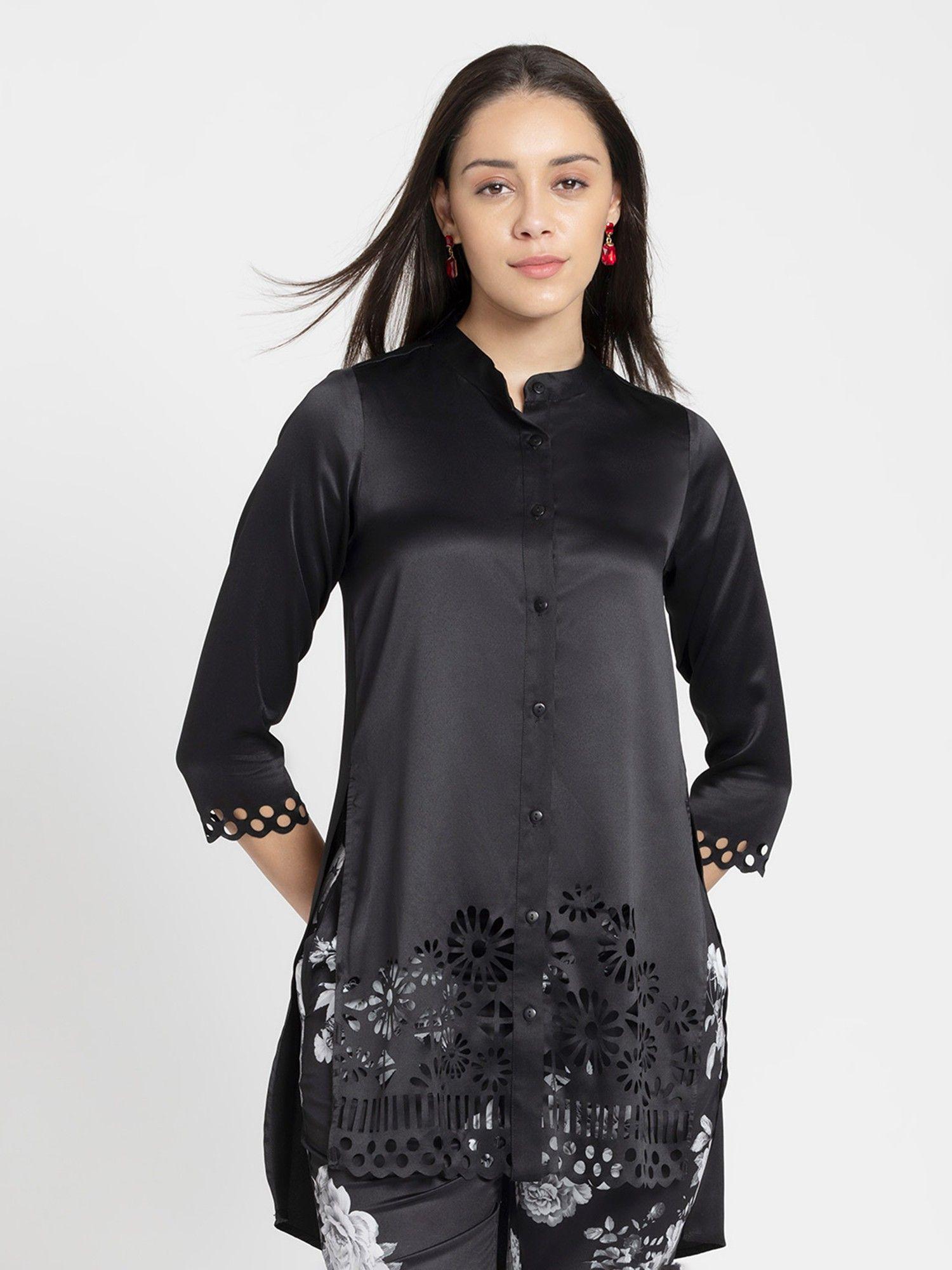 black detailing three-fourth party tunic for women