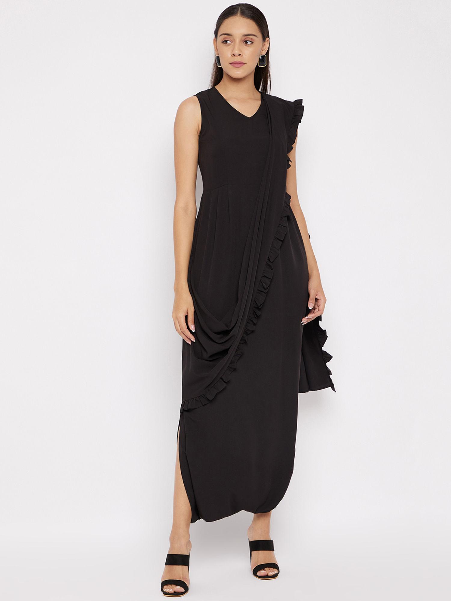 black dhoti jumpsuit with attached dupatta