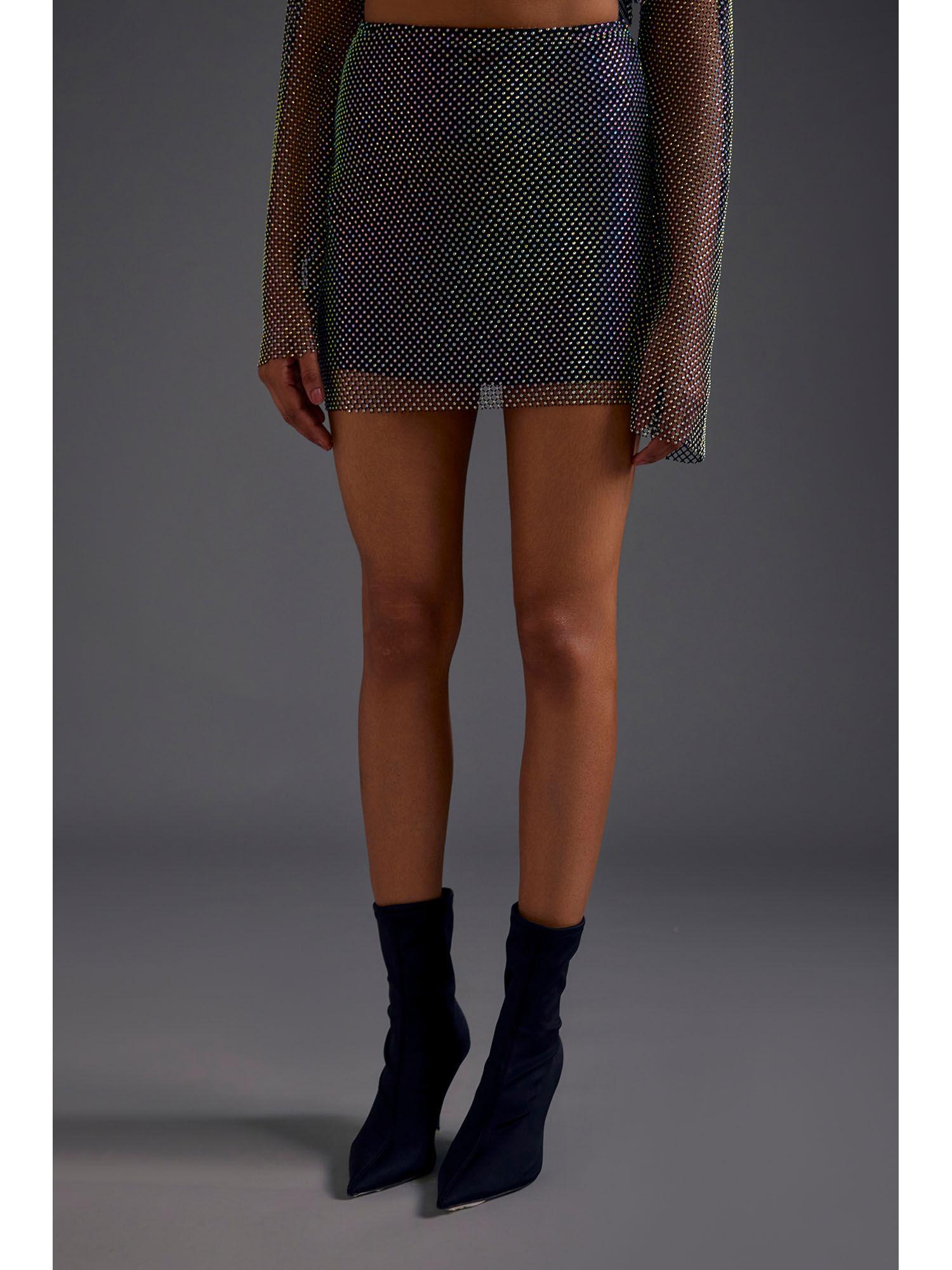 black diamond mesh mini skirt