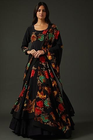 black digital printed anarkali set