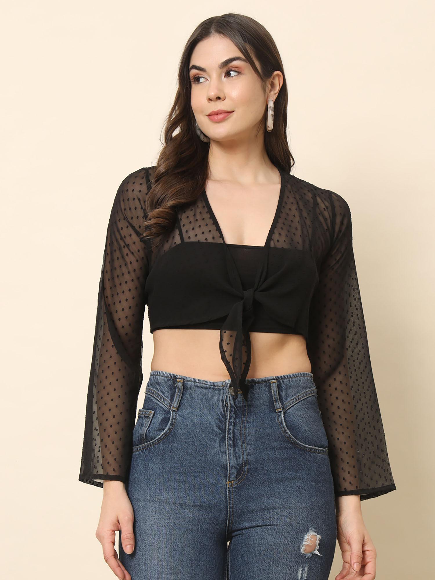 black dobby crop tie shrug black