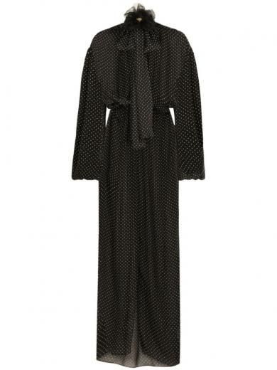 black dotted silk long dress