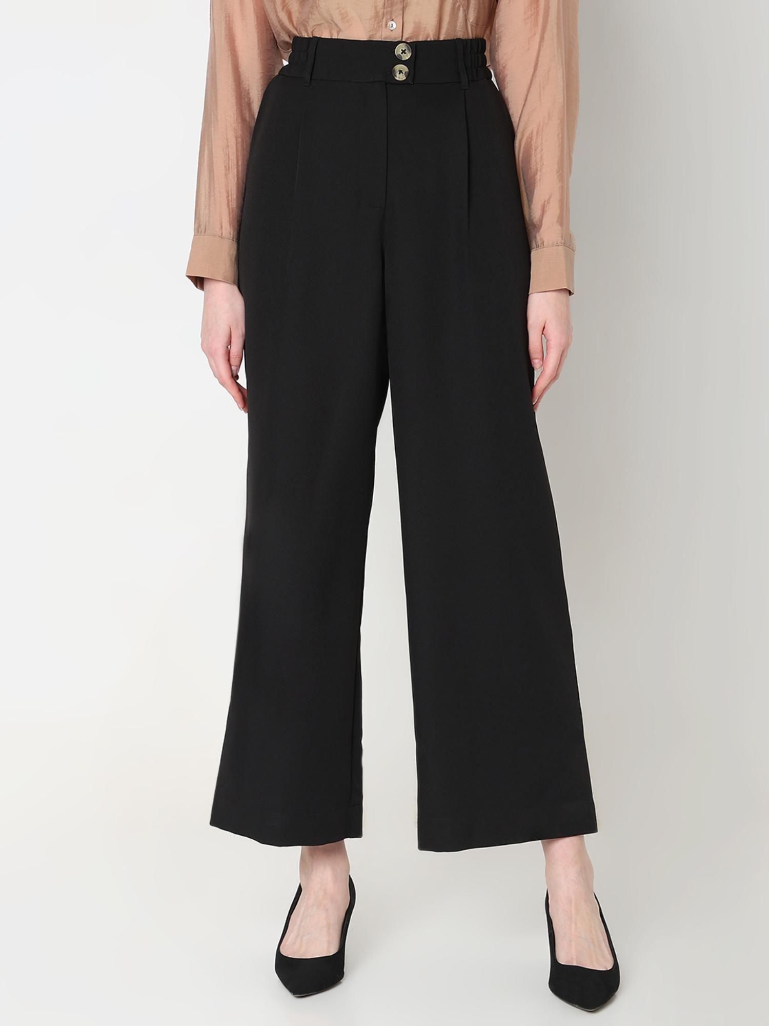 black double button korean pants