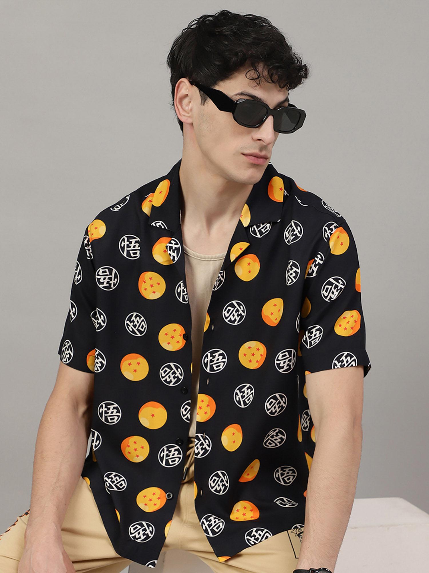 black dragon ball z printed regular fit shirt
