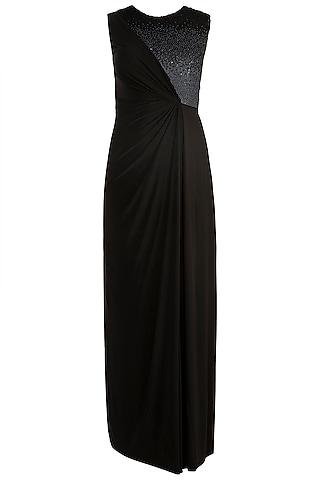 black draped gown with ombre embellishment