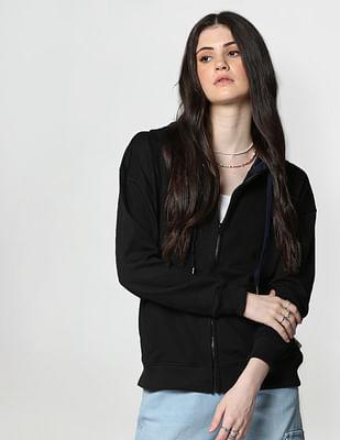 black drawstring hood zip up sweatshirt